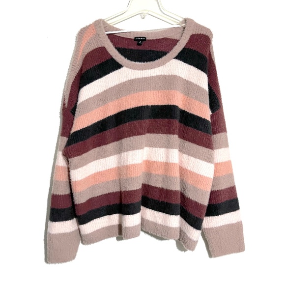 Torrid Soft Striped Fuzzy Colorblock Sweater - Picture 2 of 11
